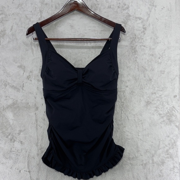 Lands' End Other - Lands' End Black Tankini Top with Ruched Sides & Ruffled Edge Size 10DDD